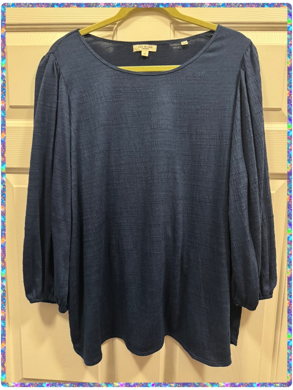 Max Studio ▪️Navy Blue 3/4 Sleeve Scoop Neck Top